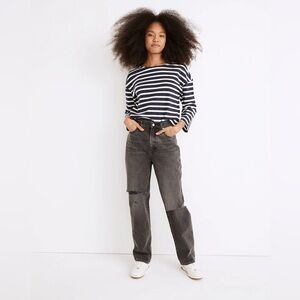 Madewell Women's Baggy Straight Jeans in Cavell Wash: Ripped Edition